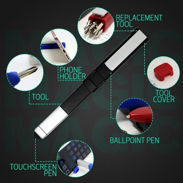 Multi Function Pen Combination Tool Pen Square Ball Pen Mobile Phone Holder 6 Screwdrivers Multifunction Pen Multi Pen Tool ( Pack of 1 )