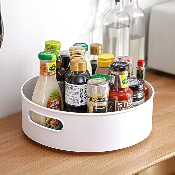 Multi-Purpose 360� Rotating Organizer Tray Use for Spice Rack, Cosmetic Organizer and Many more (Off-White Cream)