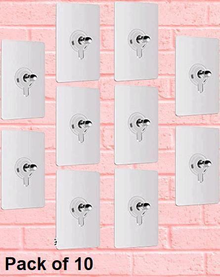Punch-Free Wall-Mounted Screw Hook,Seamless Transparent No Nails Drill Waterproof Hooks for Bathroom, Kitchen, Home-Transparent, Stainless Steel (Pack of 10)