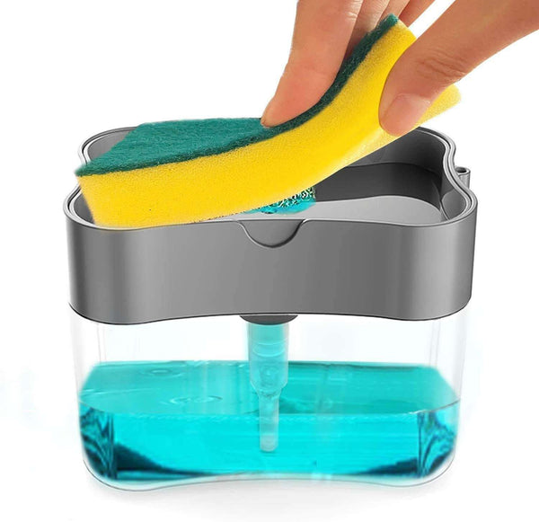 2 in 1 Soap Dispenser for Dishwasher Liquid Holder , Liquid Dispenser Through Pump , with Sponge