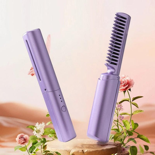 Cordless Rechargeable Mini Adjustable Hair Straightener Hot Comb