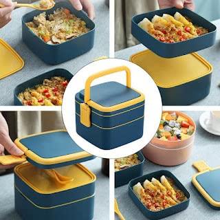 Double-Layer Airtight Square Lunch Box with Handle (Pack of 1)