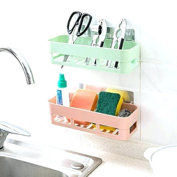 Plastic Bathroom Kitchen Office Organizer Wall Mounted Shower Storage Rack Plastic Wall Shelf  (Number of Shelves - 2)Combo Pack