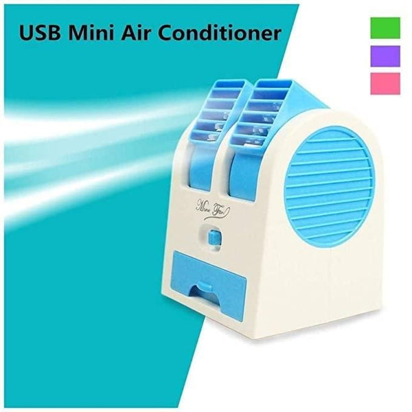 Mini AC USB Battery Operated Air Conditioner Mini Water Air Cooler Cooling Fan Duel Blower with Ice Chamber