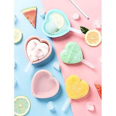 Silicone Cupcake/Muffin Mould Ice Cream Mold Ice Bar Mold Silicone Lovely Heart Shape Ice Pop Mold for DIY with Lid  (Pack of 4)